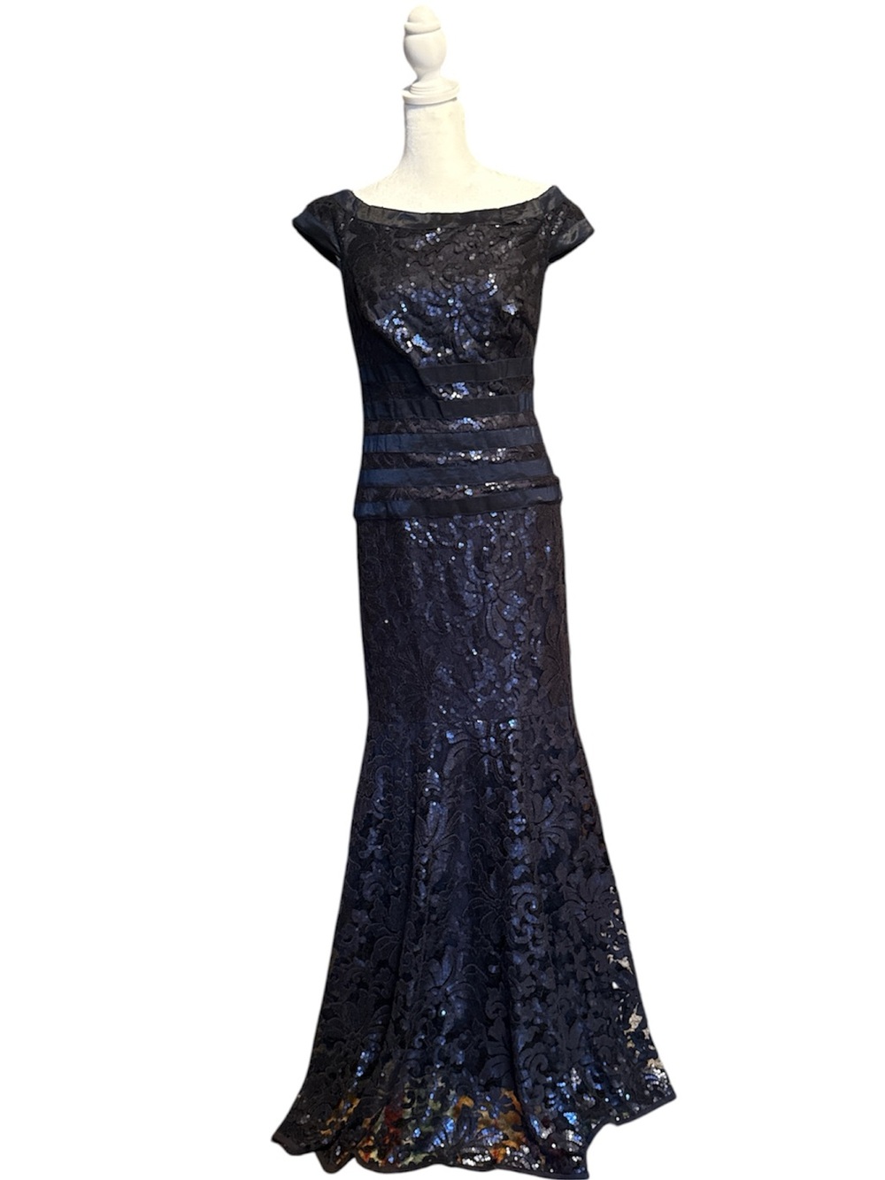 Tadashi Shoji Navy Sequin Lined Gown-Size 4